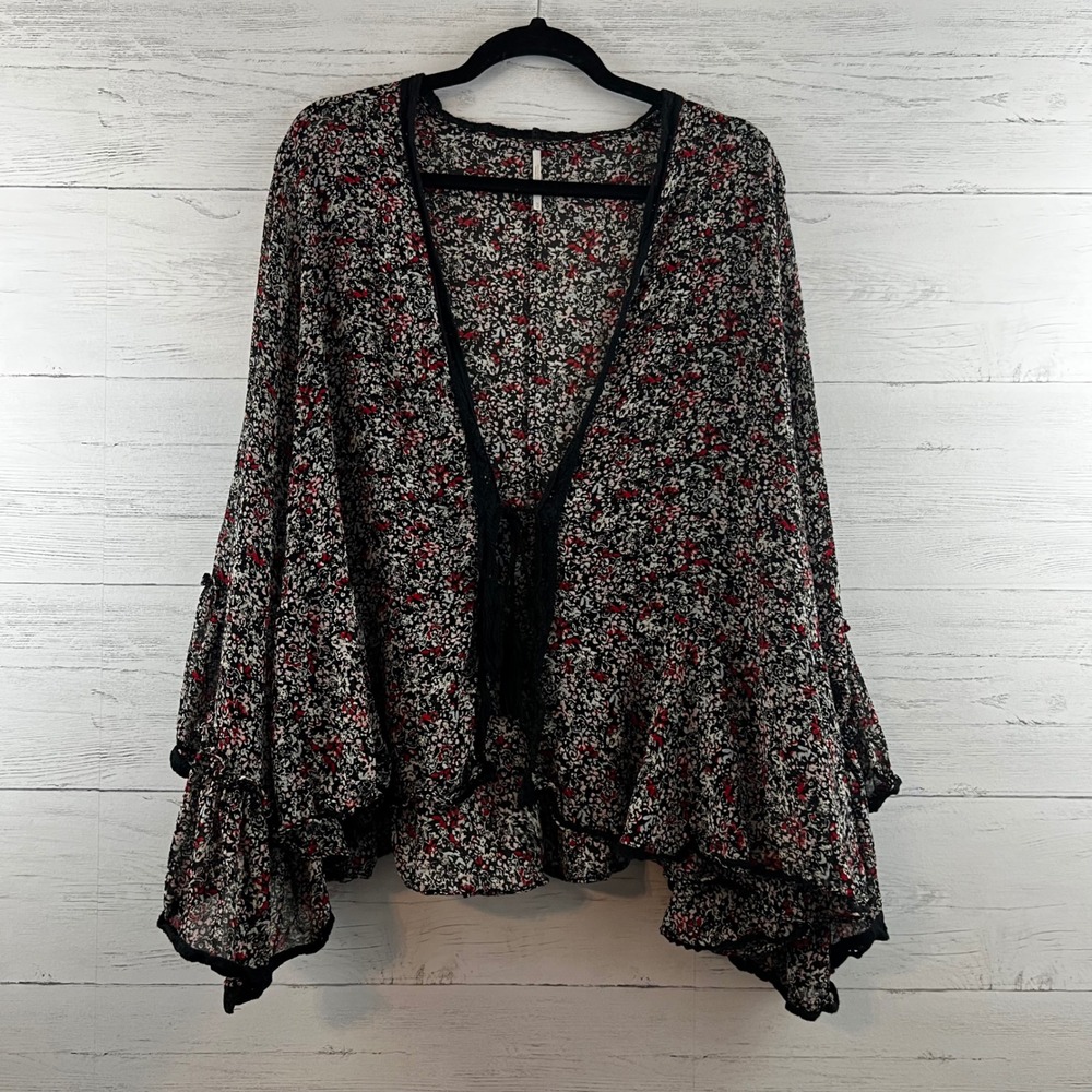 Free People Lola Kimono in Black Floral Size M